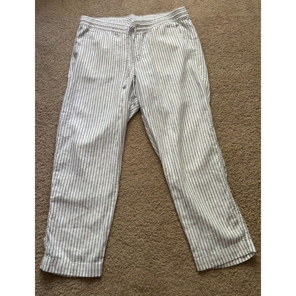 GAP Women’s Bue White striped Summer Beach Linen Pull On Easy Pants Sz Large
